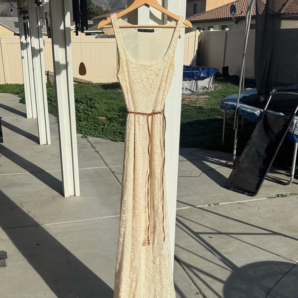 Zara Cream Maxi Dress with Lace Detail